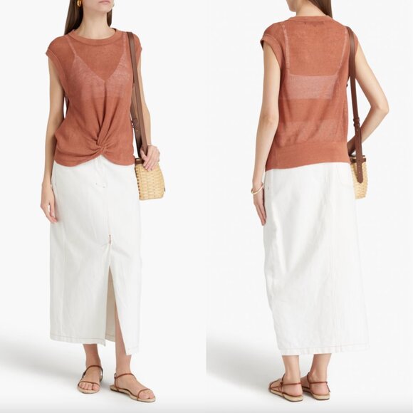 $330 Veronica Beard Brown Knit Kellen Twist Linen Sweater Tank Top size XS - Picture 1 of 9